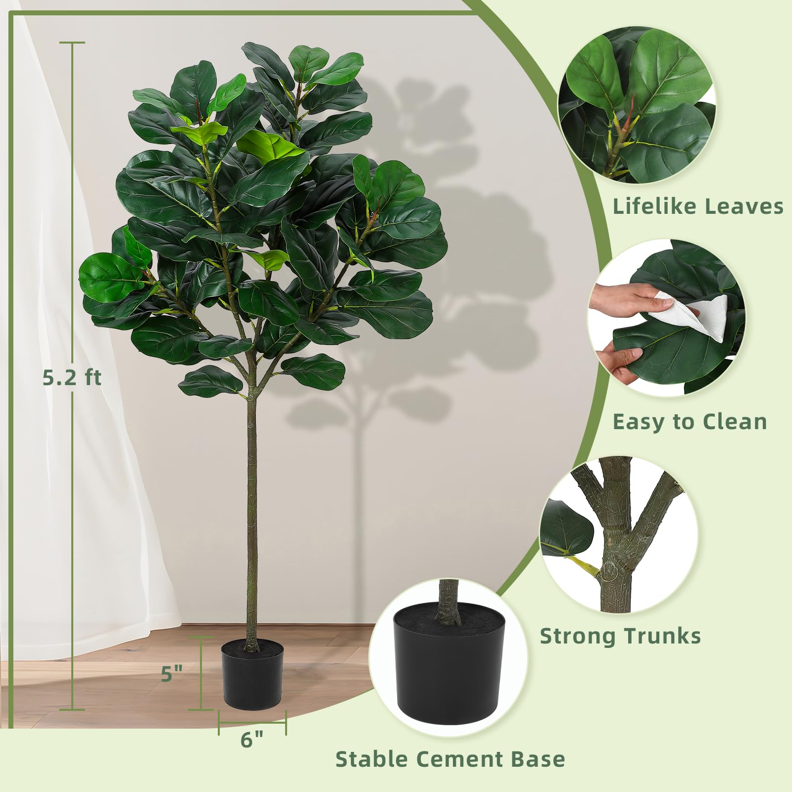 GlowSol 5.2 Ft Artificial Fidd - Ficus Lyrata Tree avaliação e preço