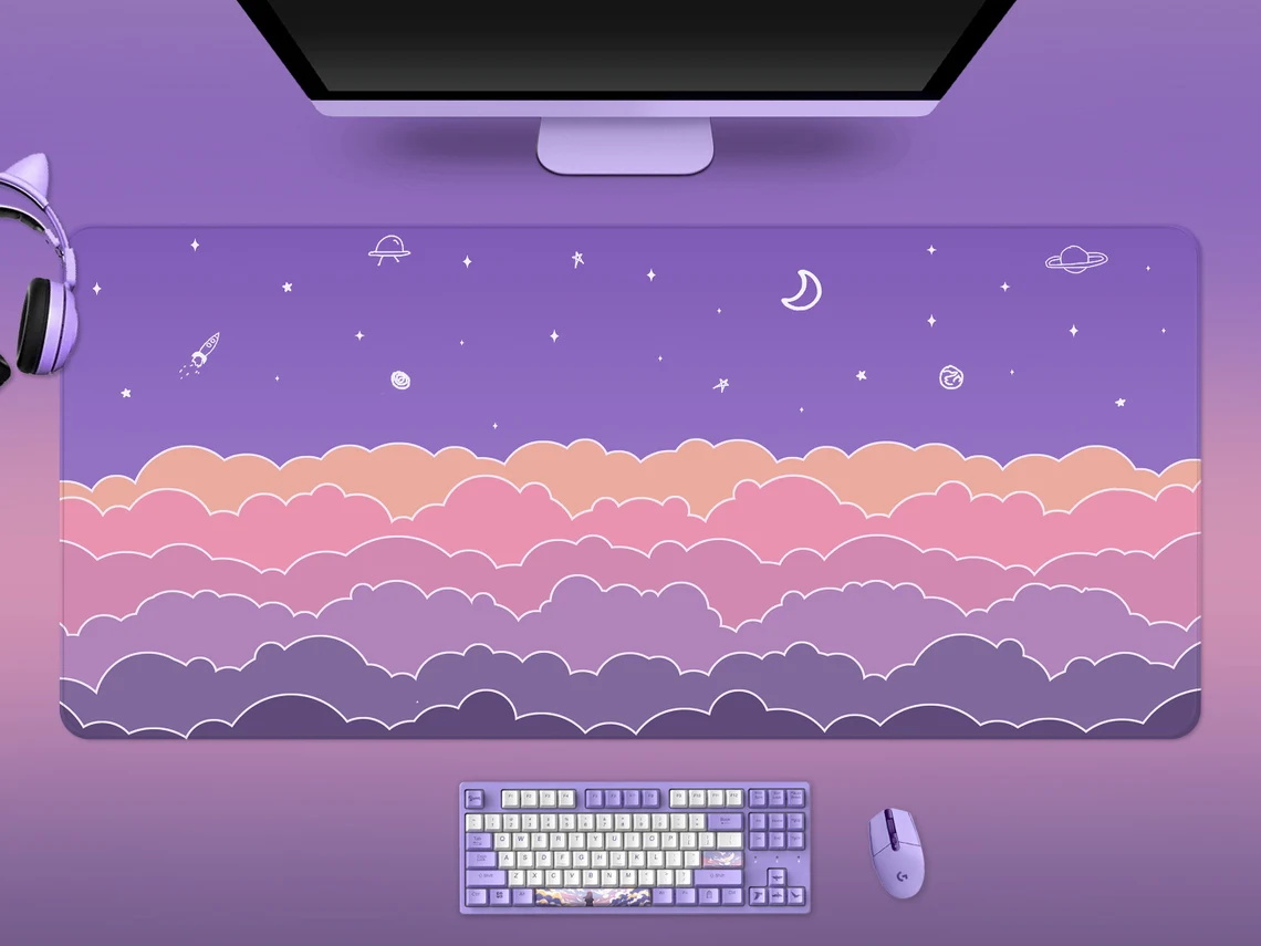 Kawaii Deskmat purple Cute Mou - Tradescantia Purple avaliação e preço