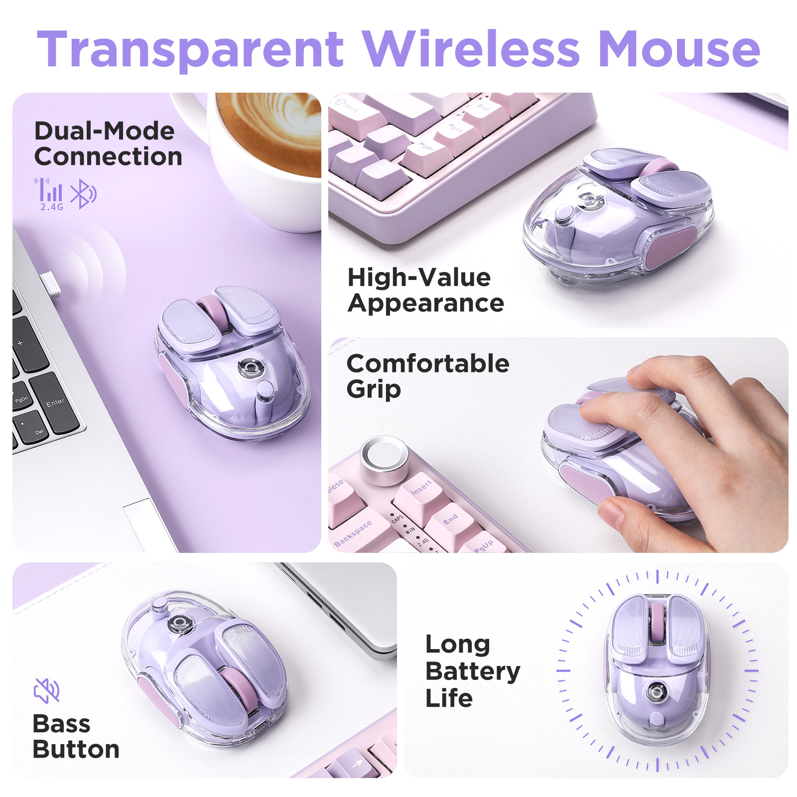 EWEADN Q9 Purple Wireless RGB  - Tradescantia Purple avaliação e preço